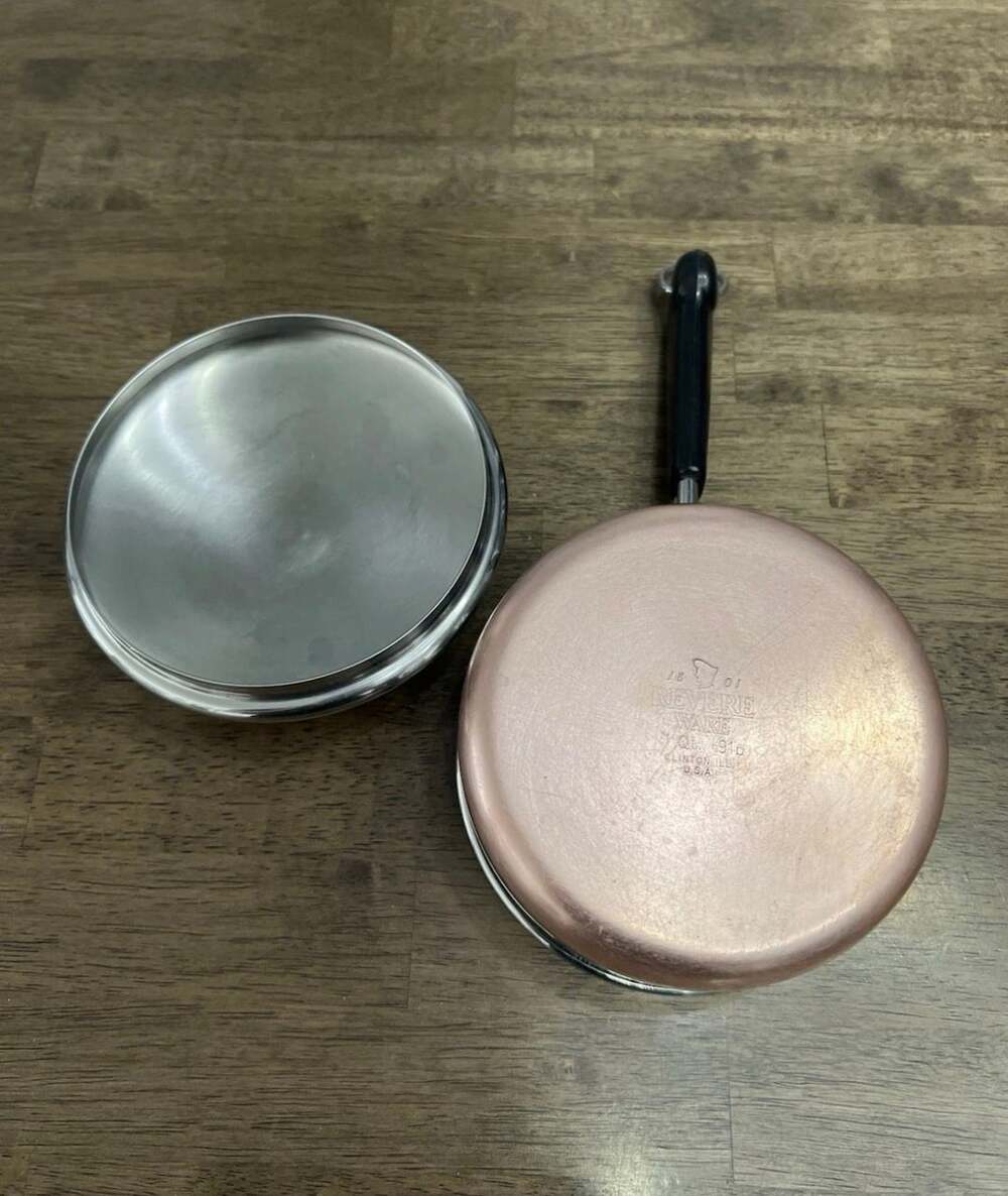 Vintage 1801 Revere Ware 1 Quart Copper Clad Stainless Steel Saucepan with Lid